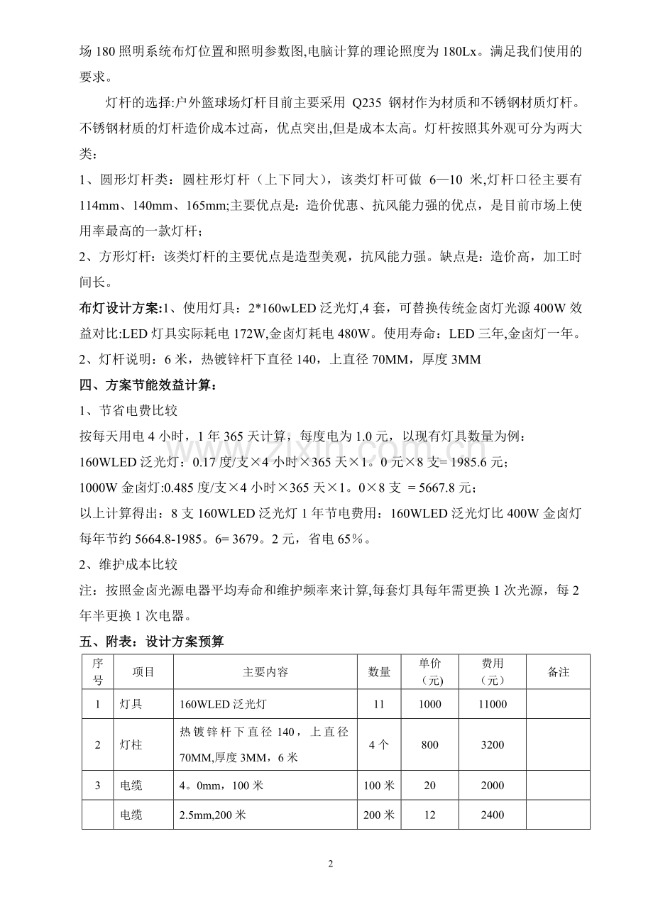 篮球场照明设计节能及预算方案.doc_第2页