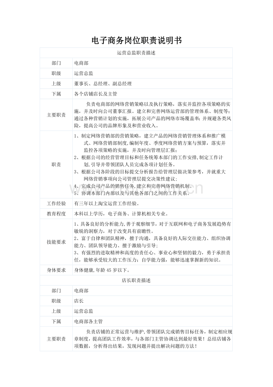电子商务岗位职责说明书-(2).doc_第1页