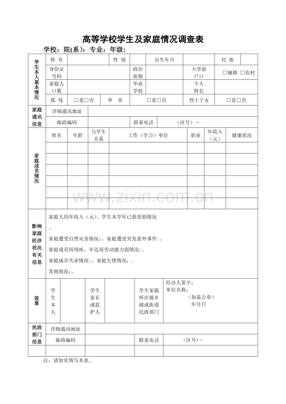 大学生助学金申请表贫困生申请表.doc_第1页