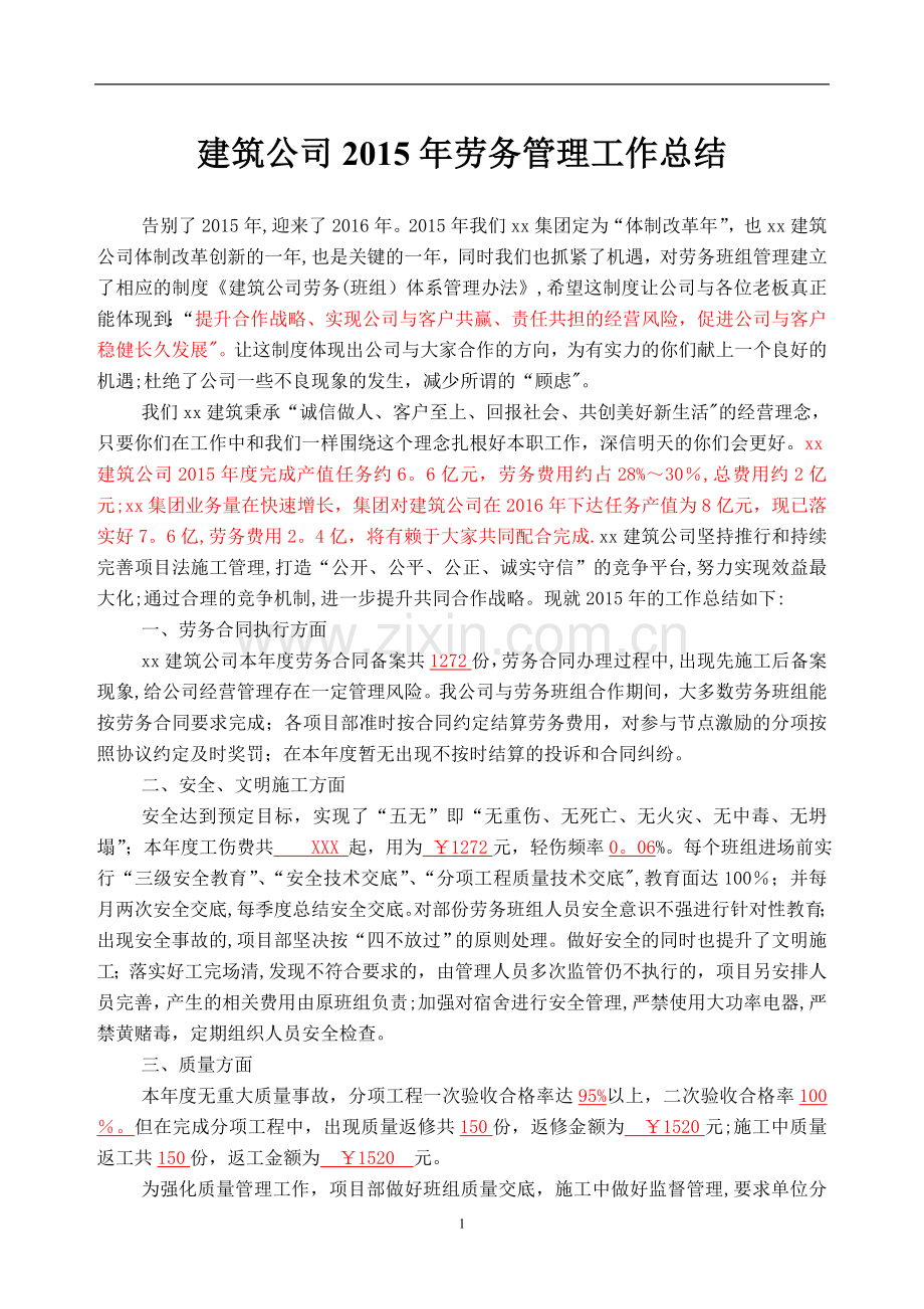 建筑公司2015年劳务管理工作总结.doc_第1页