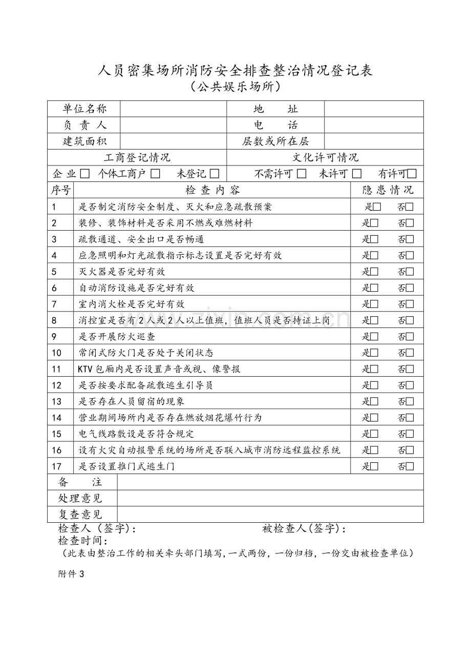 人员密集场所消防安全排查整治情况登记表.doc_第2页