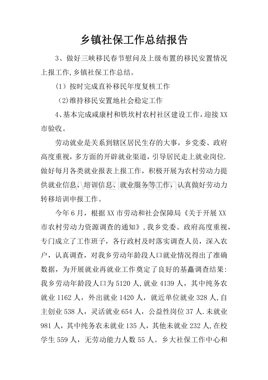 乡镇社保工作总结报告.docx_第1页