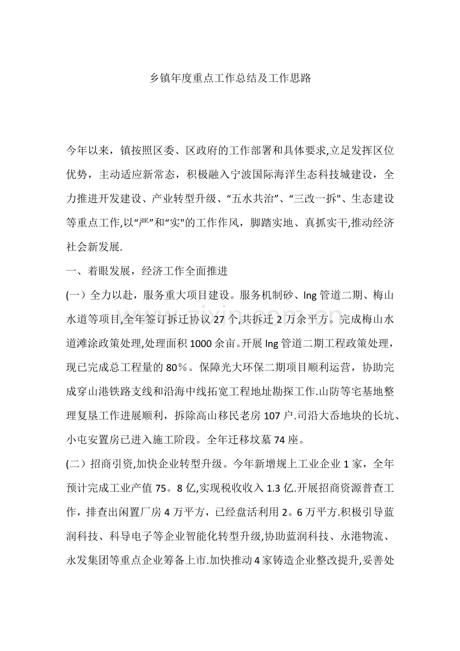 乡镇年度重点工作总结及工作思路.docx_第1页