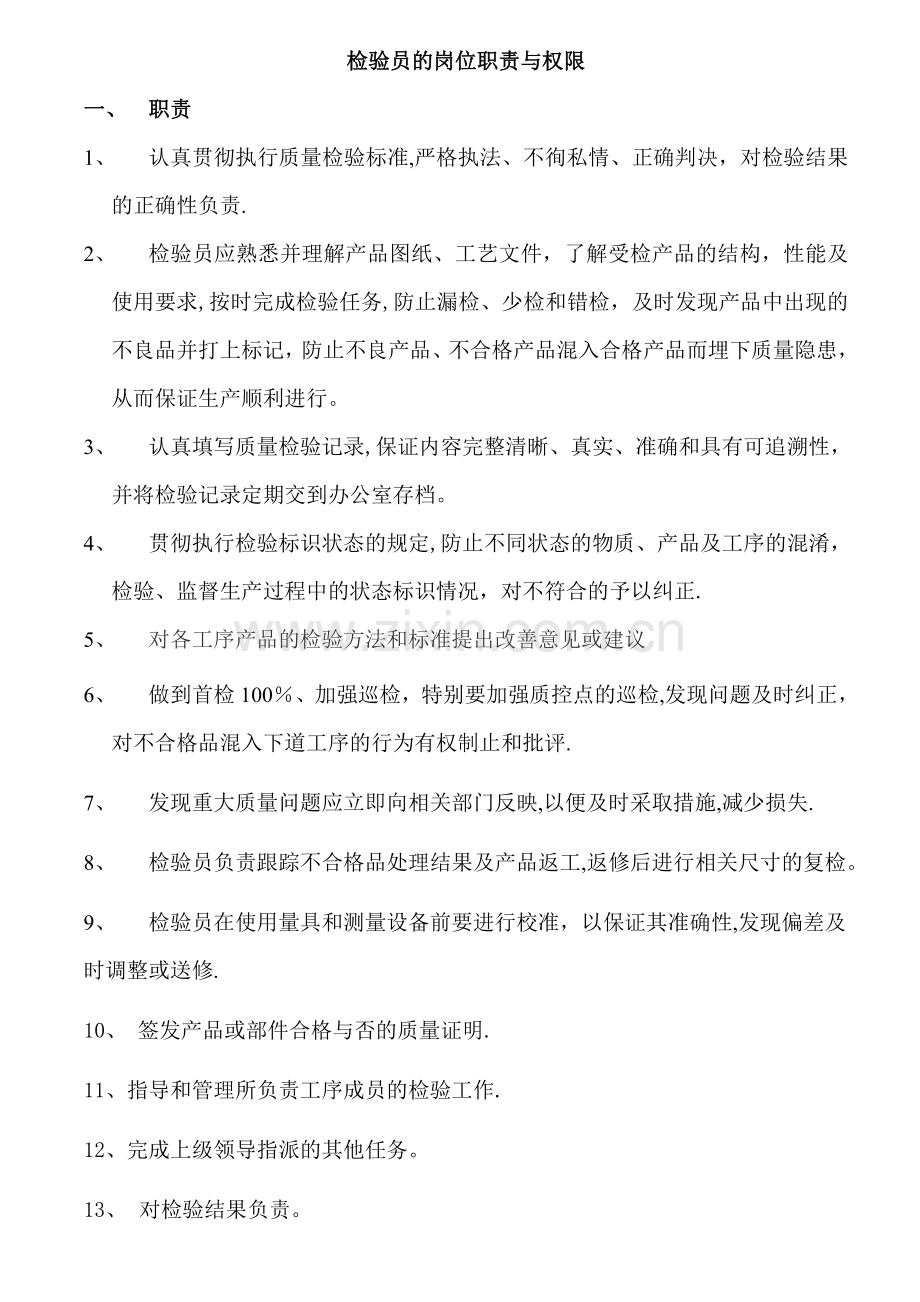 检验员岗位职责和权限.doc_第1页