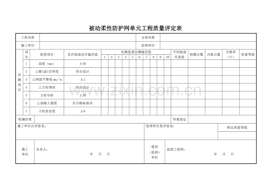 被动柔性防护网施工表格.doc_第1页