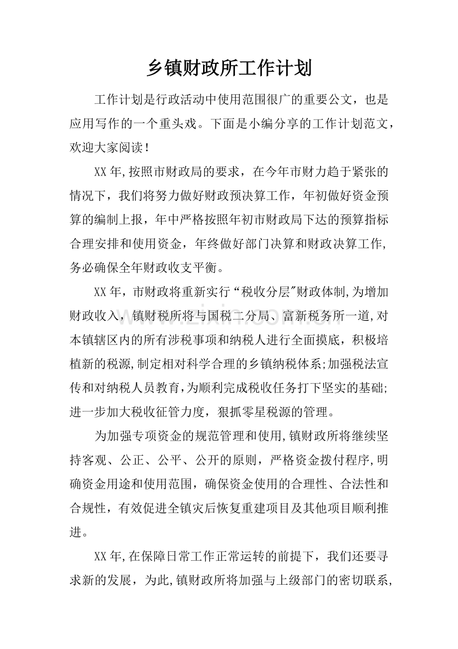 乡镇财政所工作计划.docx_第1页