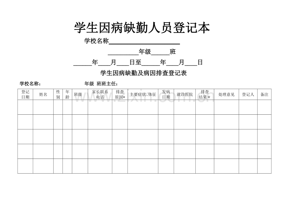 学生因病缺勤人员登记表.doc_第2页