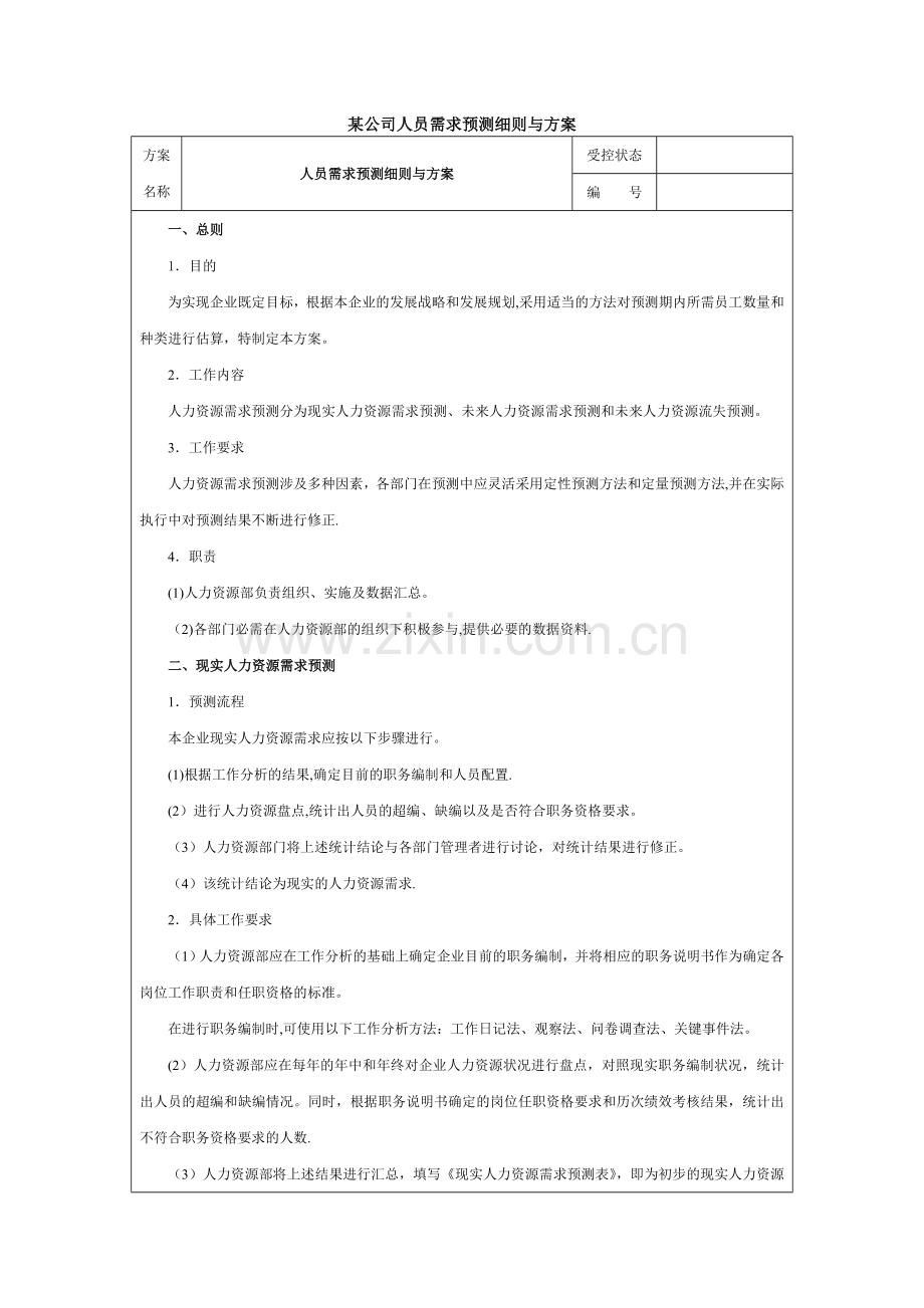 某公司人力资源需求预测细则与方案.doc_第1页