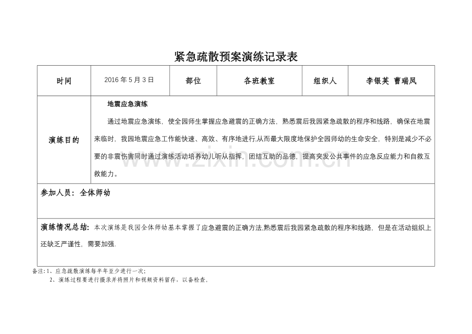 紧急疏散预案演练好活动记录表.doc_第2页