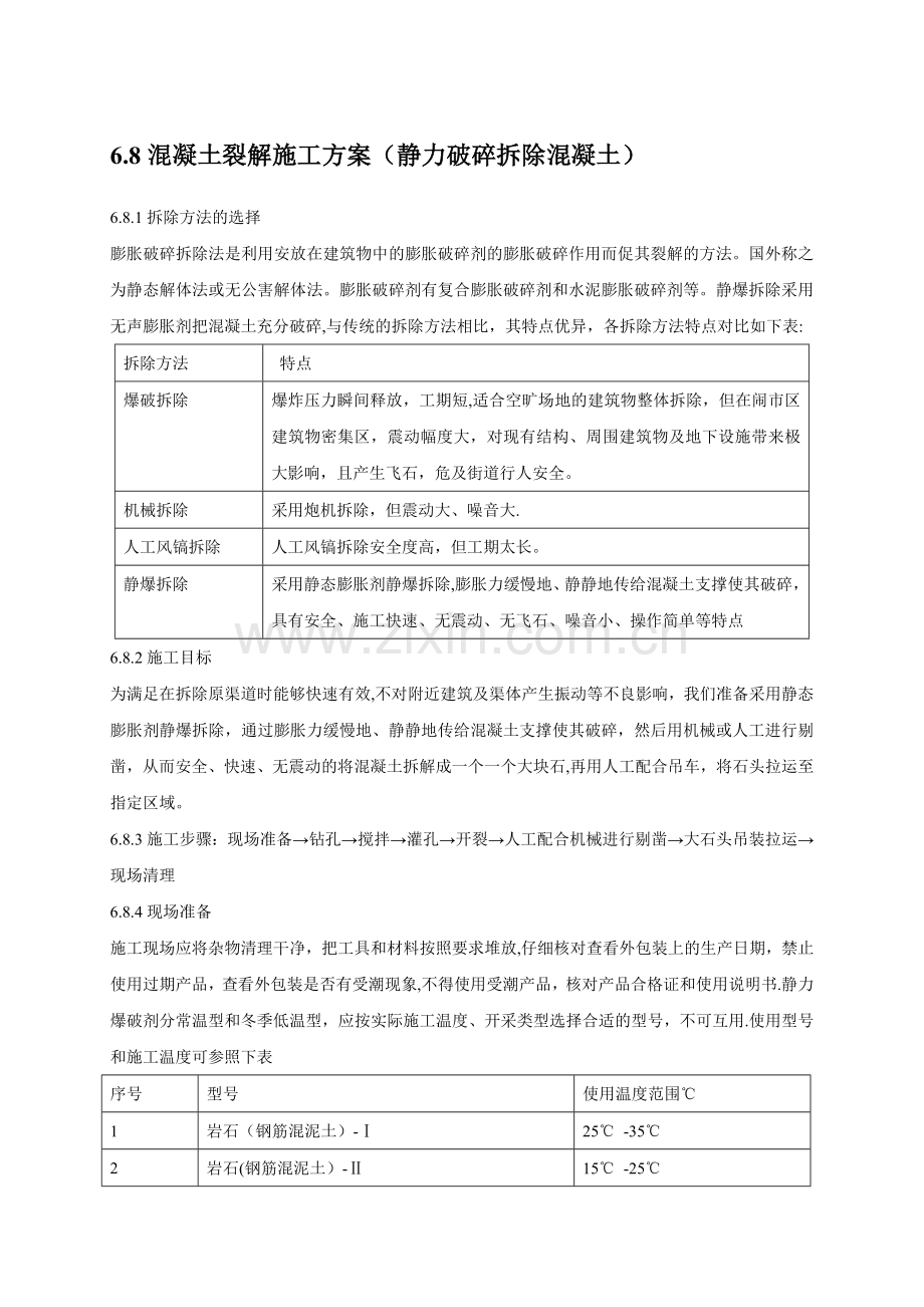 混凝土裂解施工方案(静力破碎拆除混凝土).doc_第1页