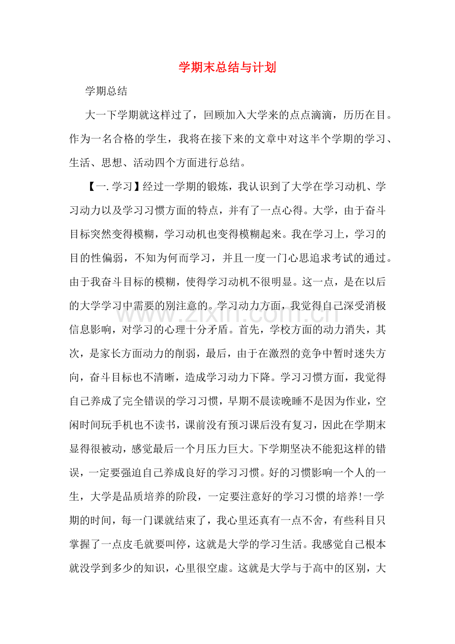 2019年学期末总结与计划.doc_第1页