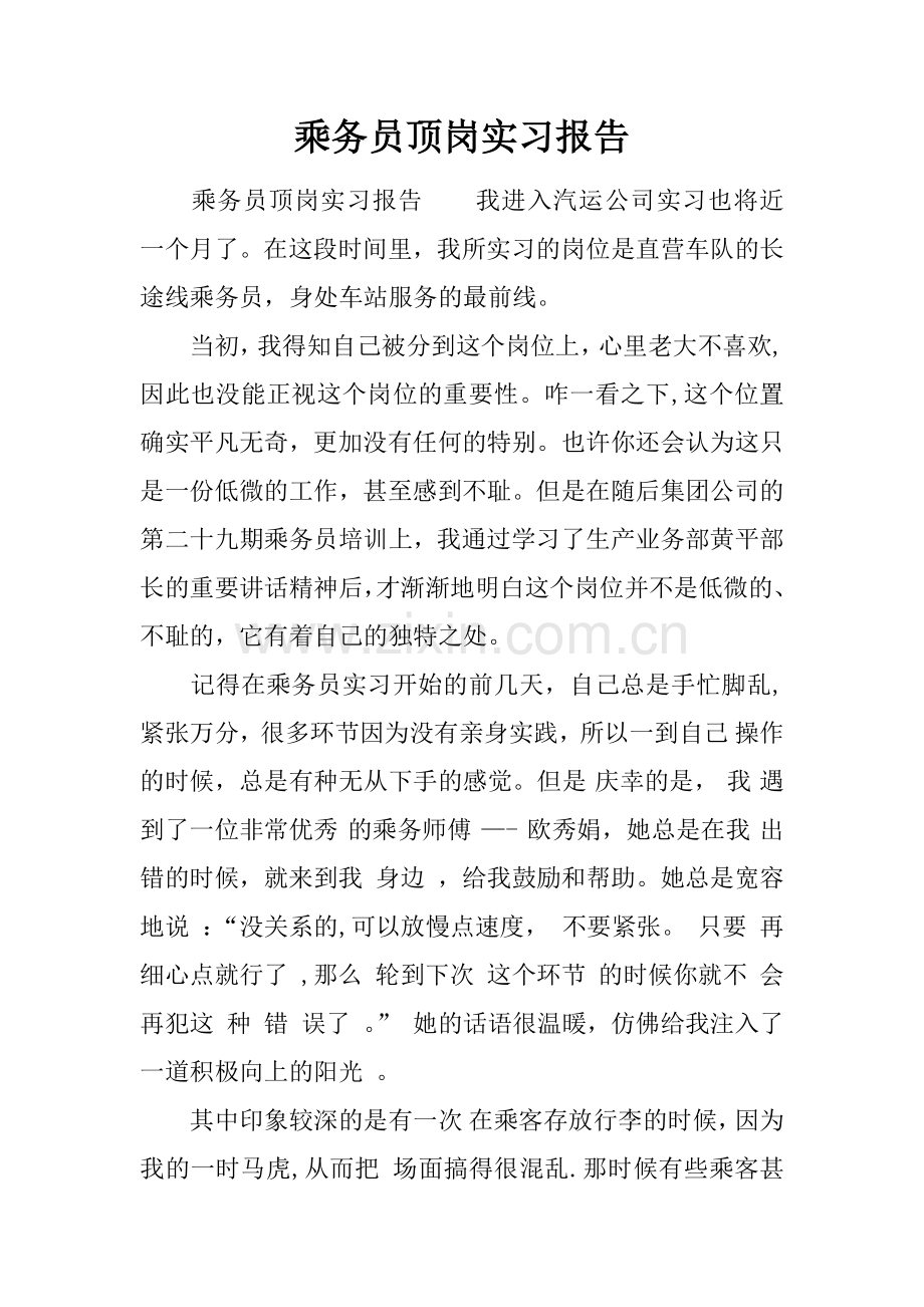 乘务员顶岗实习报告.docx_第1页