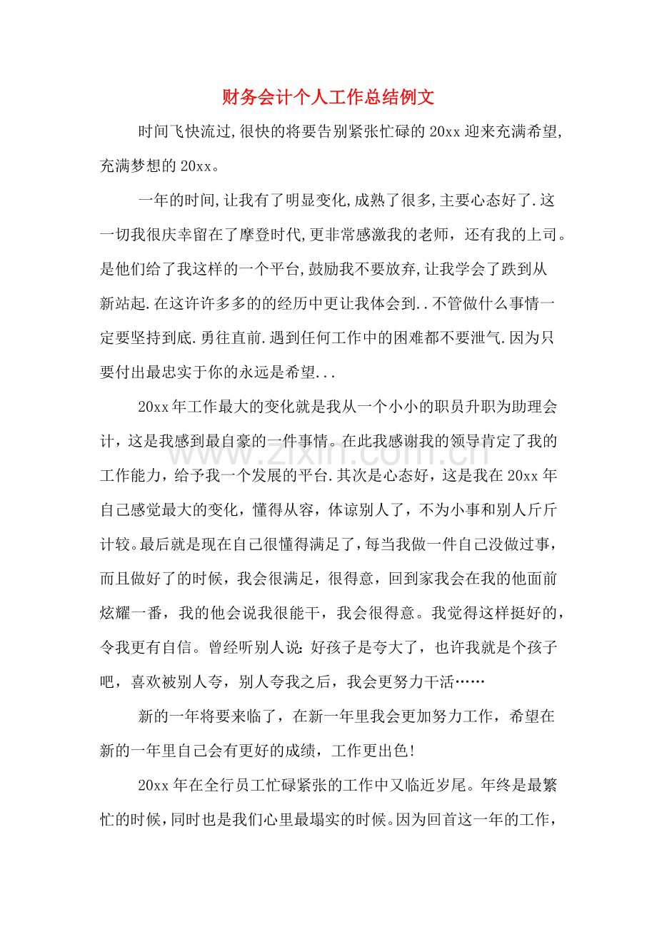 2019年财务会计个人工作总结例文.doc_第1页
