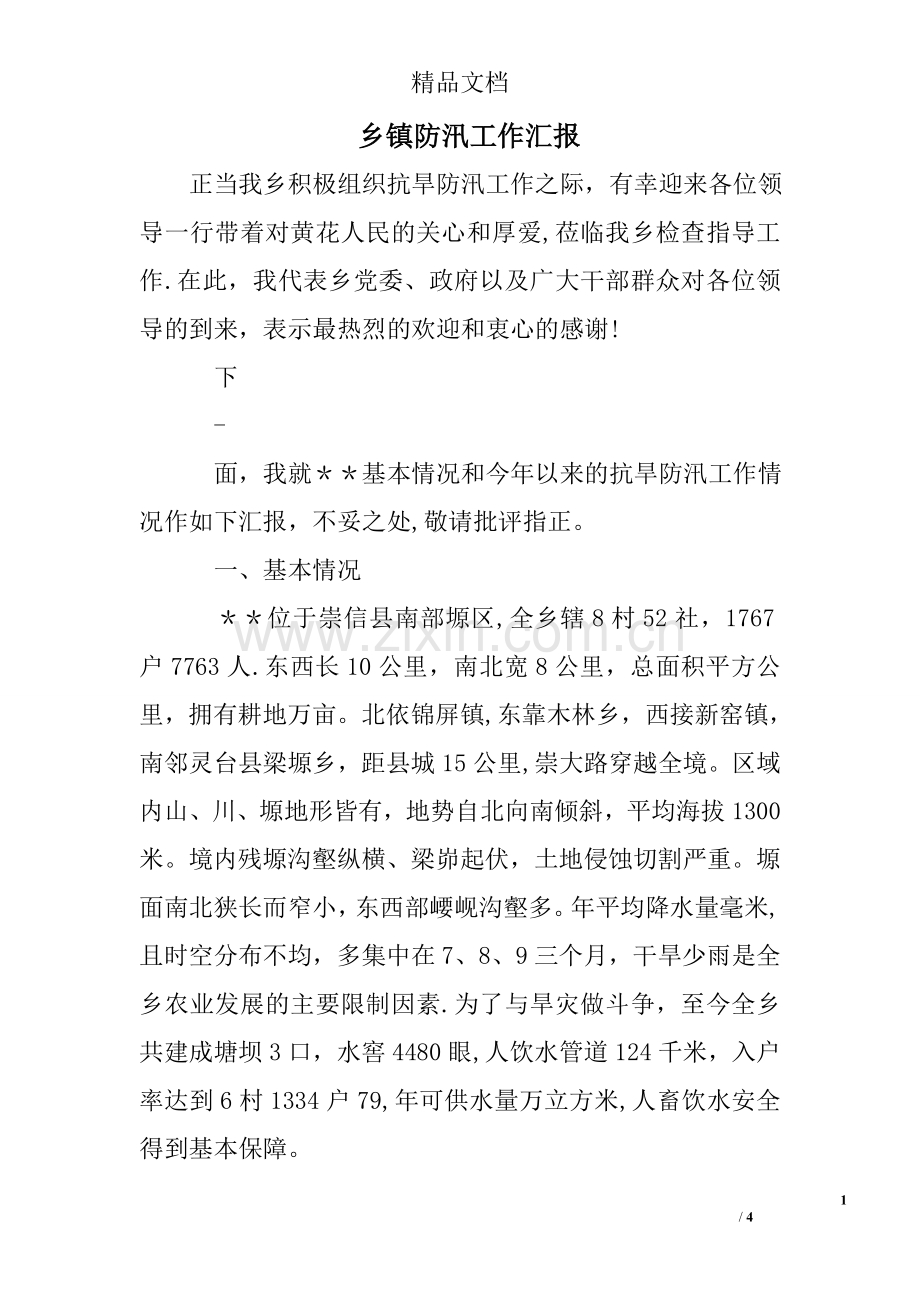 乡镇防汛工作汇报.doc_第1页