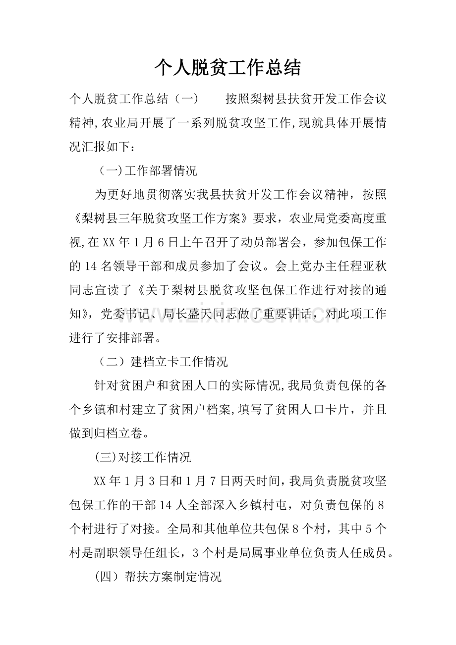 个人脱贫工作总结.docx_第1页