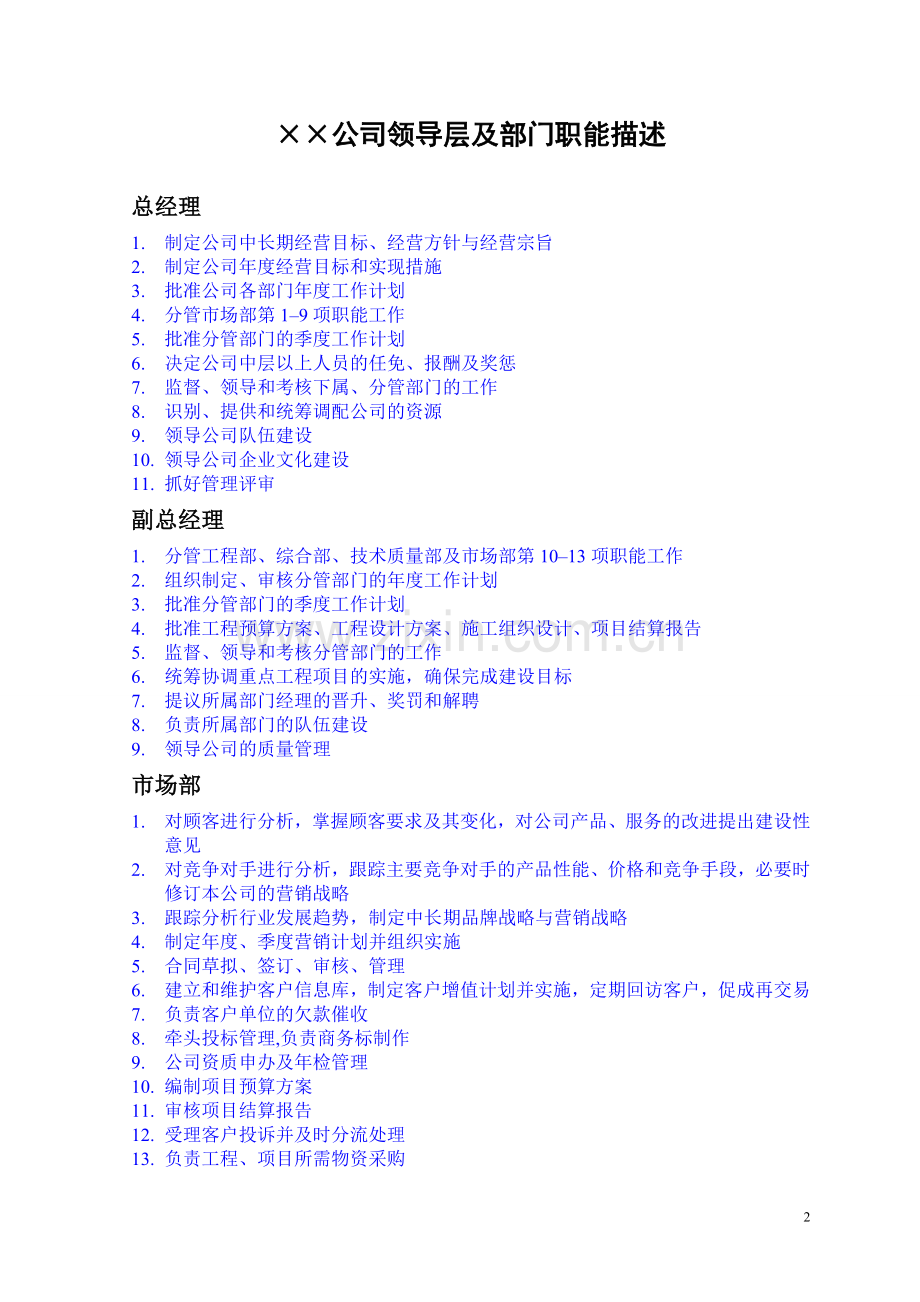 小工程公司组织结构、部门岗位设计与职责.doc_第2页