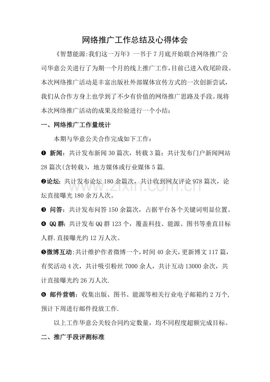 网络推广工作总结及心得体会.doc_第1页