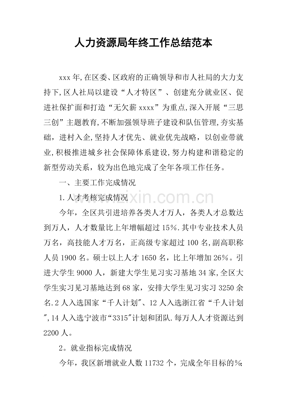人力资源局年终工作总结范本.docx_第1页