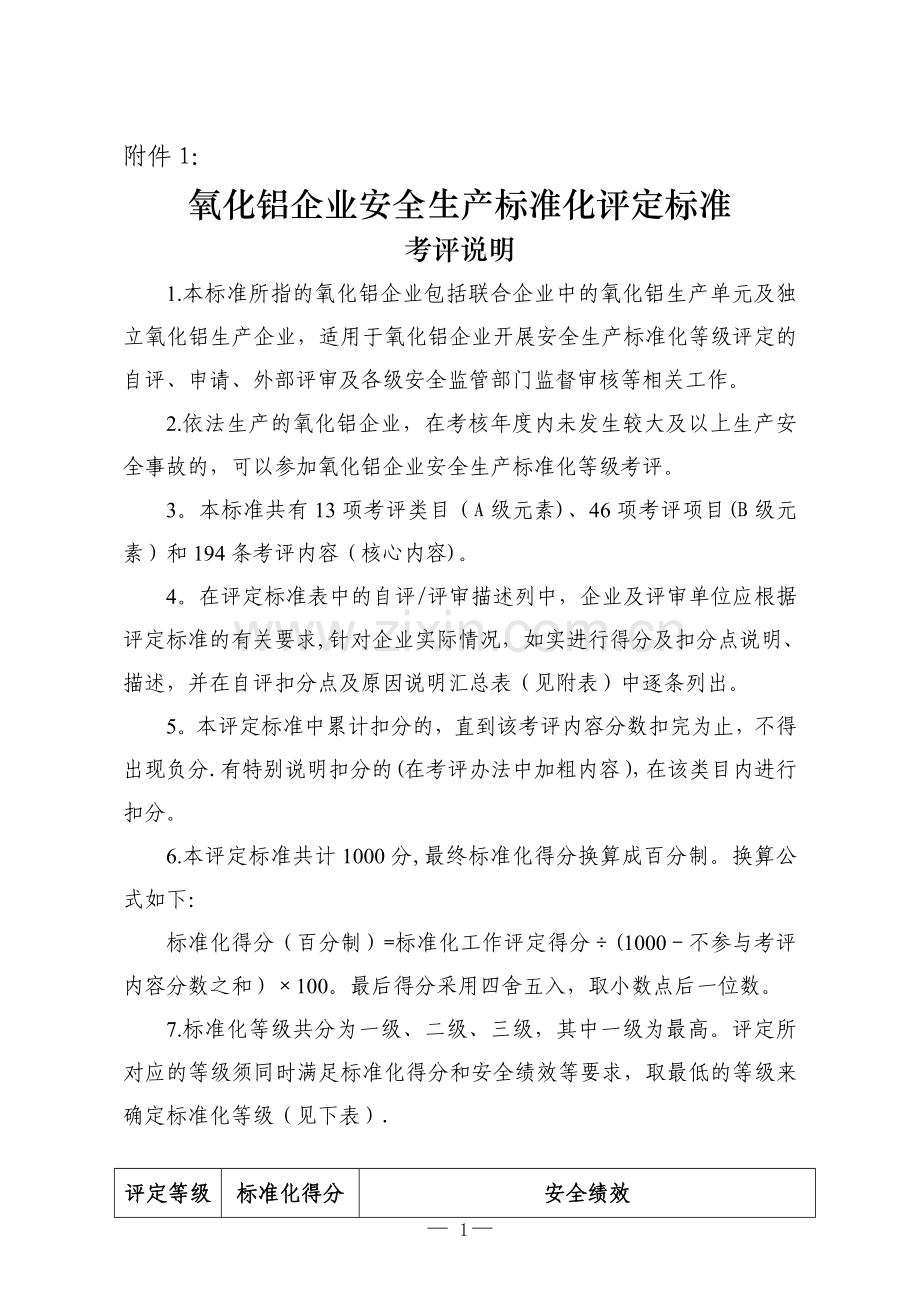 氧化铝企业安全生产标准化评定标准.doc_第1页