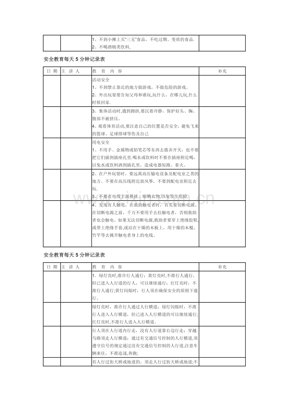安全教育每天5分钟记录表.doc_第2页