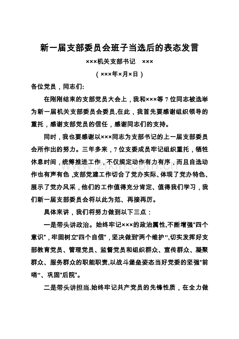 新当选支委会班子的表态发言稿.doc_第1页