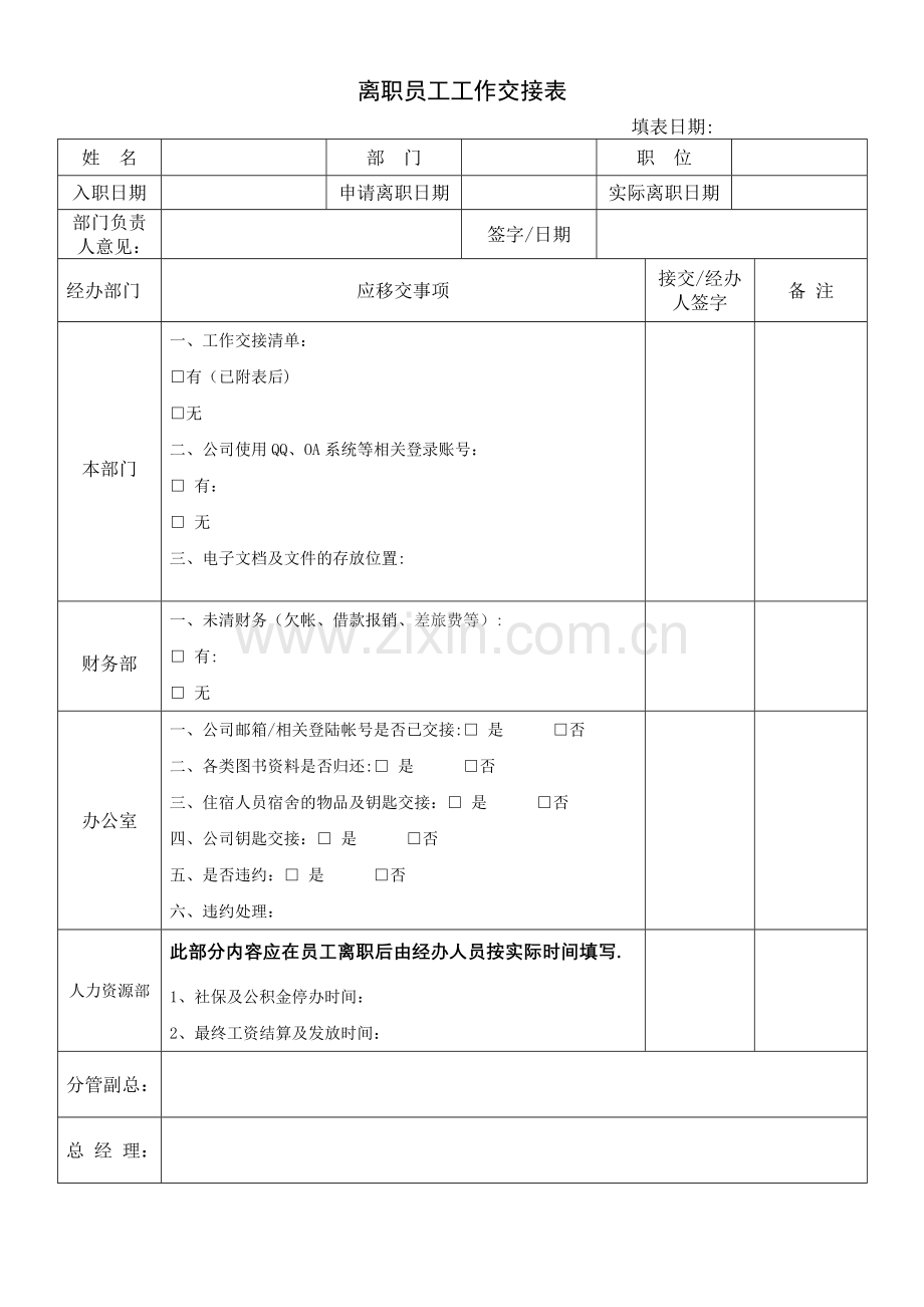 离职员工工作交接表.doc_第1页