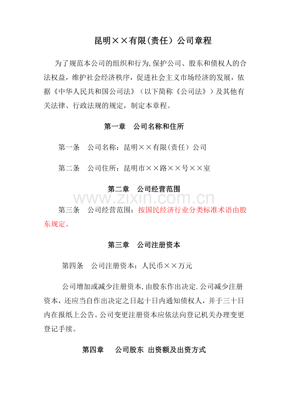 不设董事会的一人有限(责任)公司章程.doc_第1页