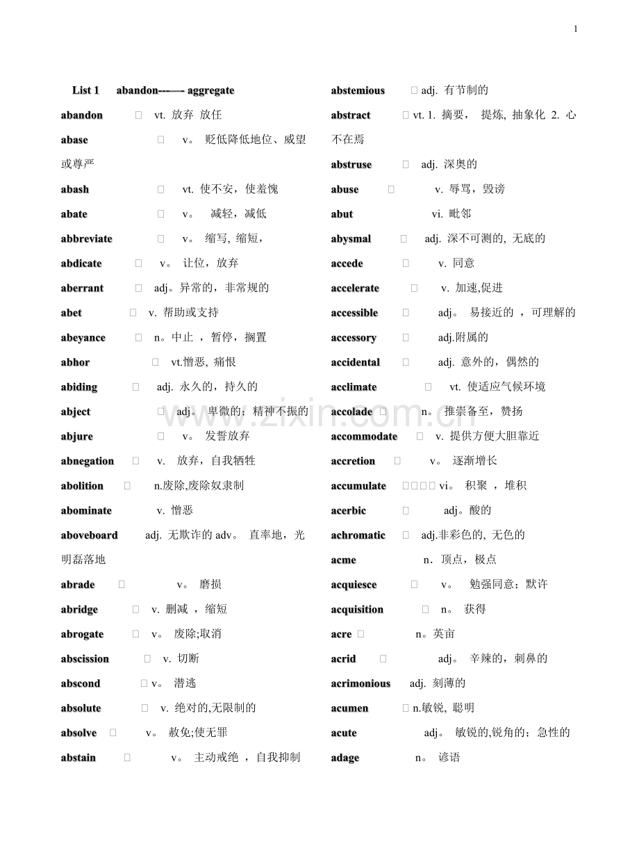 英语专业八级大纲要求词汇表.doc_第1页