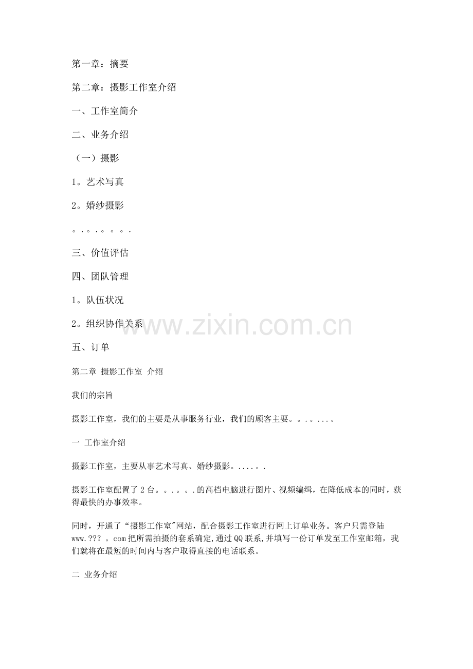 摄影个人工作室创业计划书.doc_第1页