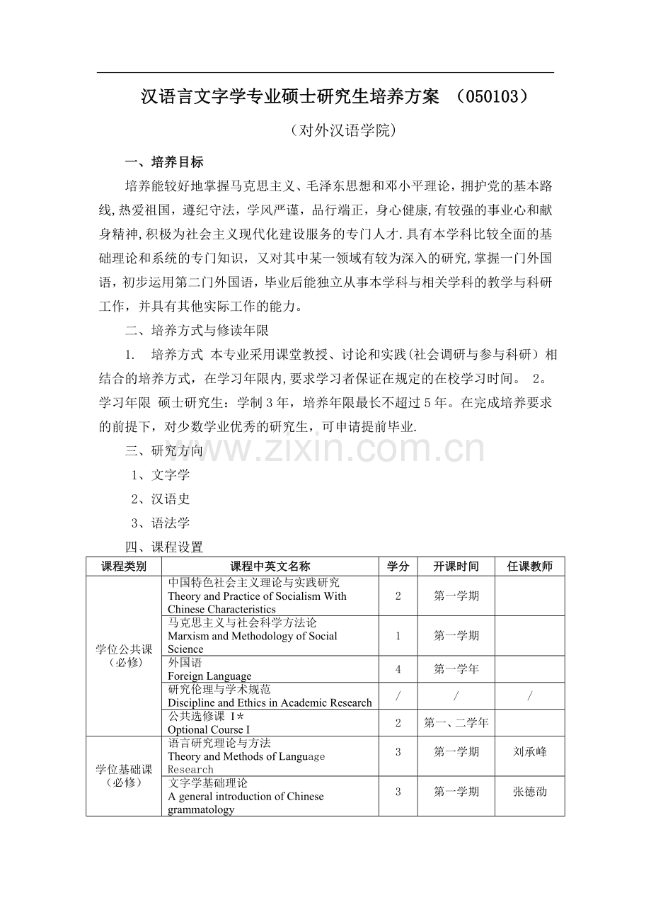 汉语言文字学专业硕士研究生培养方案(0503).doc_第1页