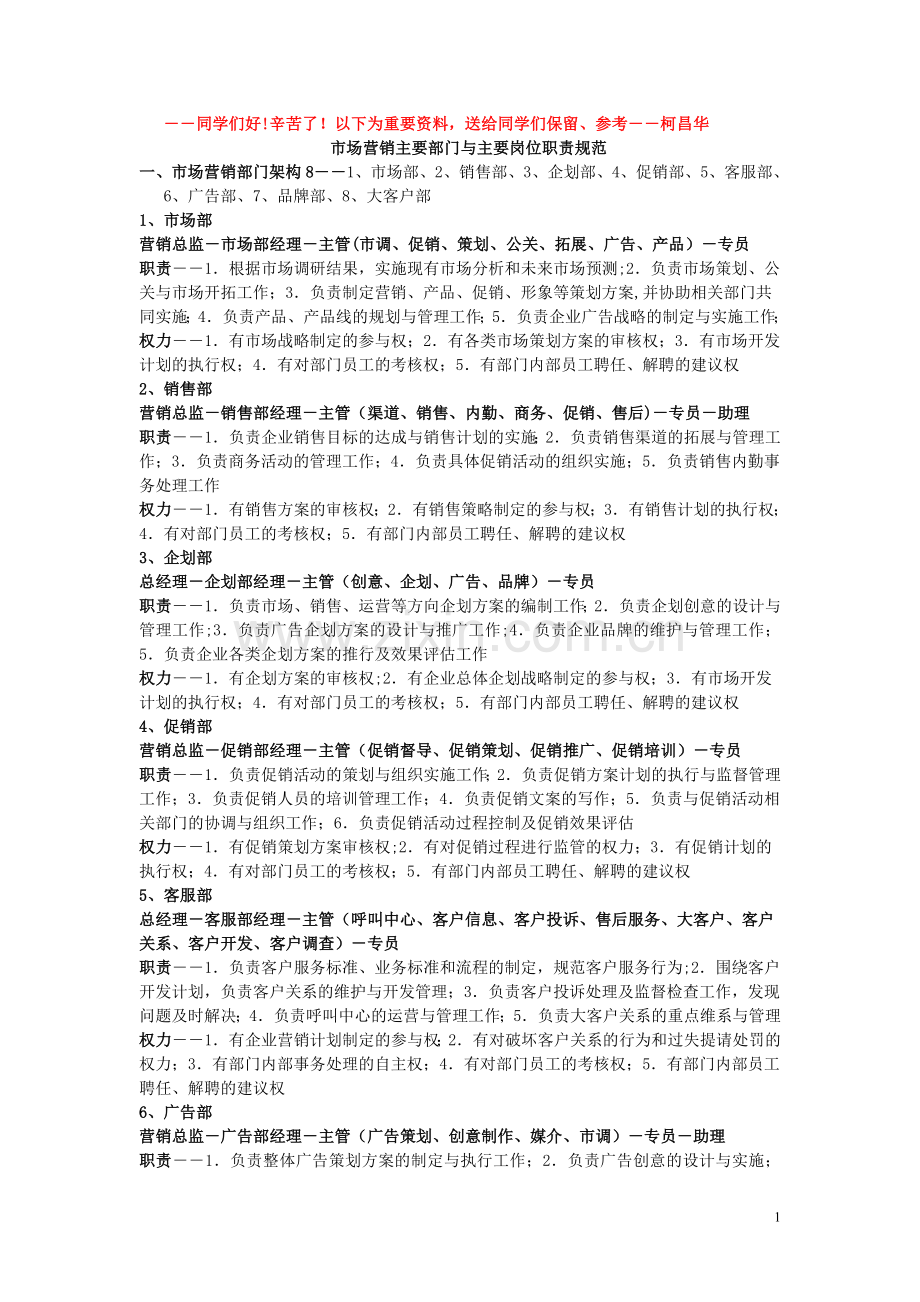 营销各部门与岗位职责规范.doc_第1页