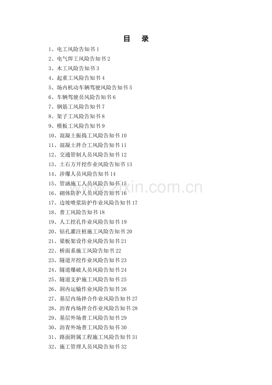 岗位危险告知书(全套)56818.doc_第1页