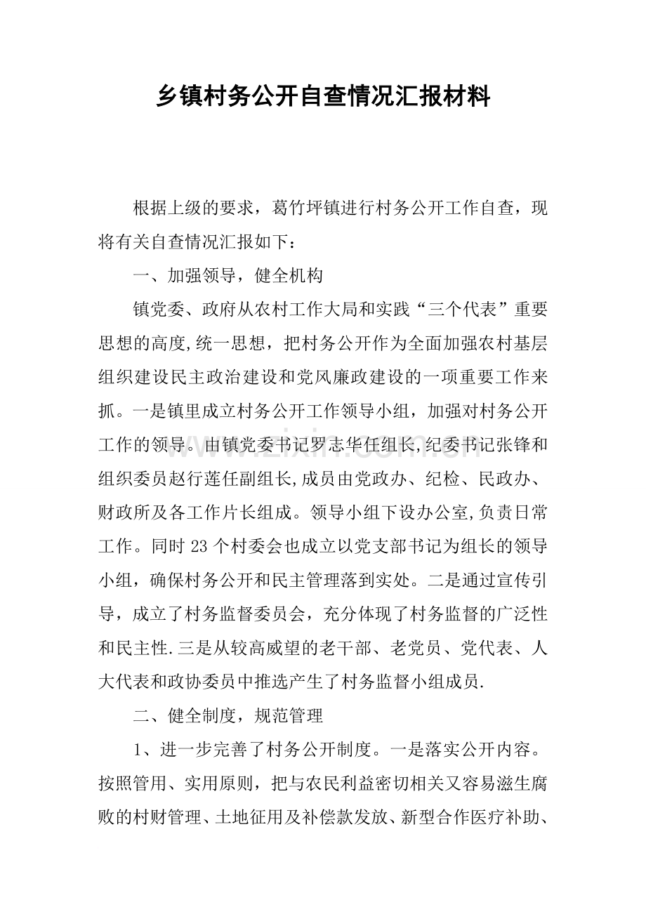 乡镇村务公开自查情况汇报材料.docx_第1页