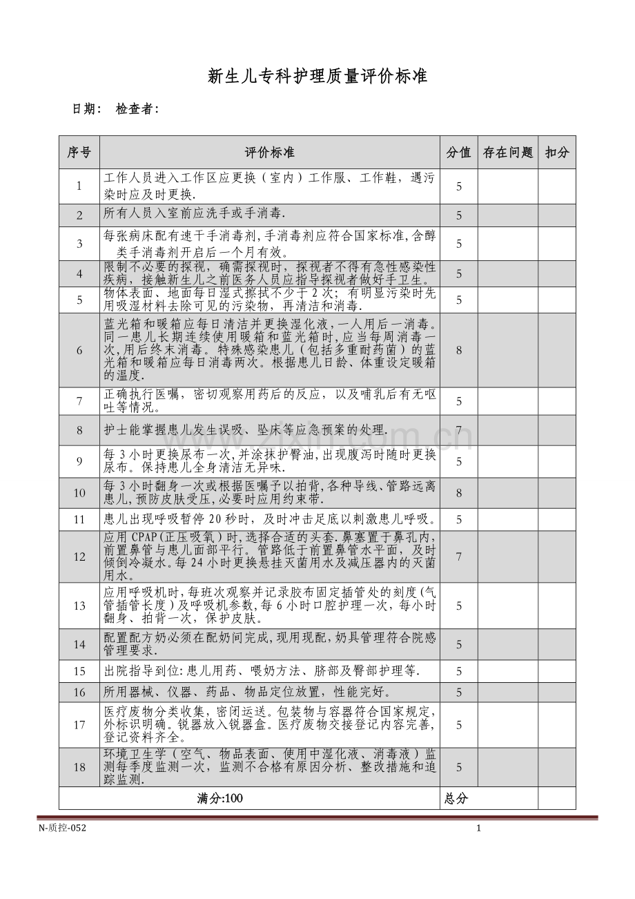 新生儿专科护理质量评价标准.doc_第1页
