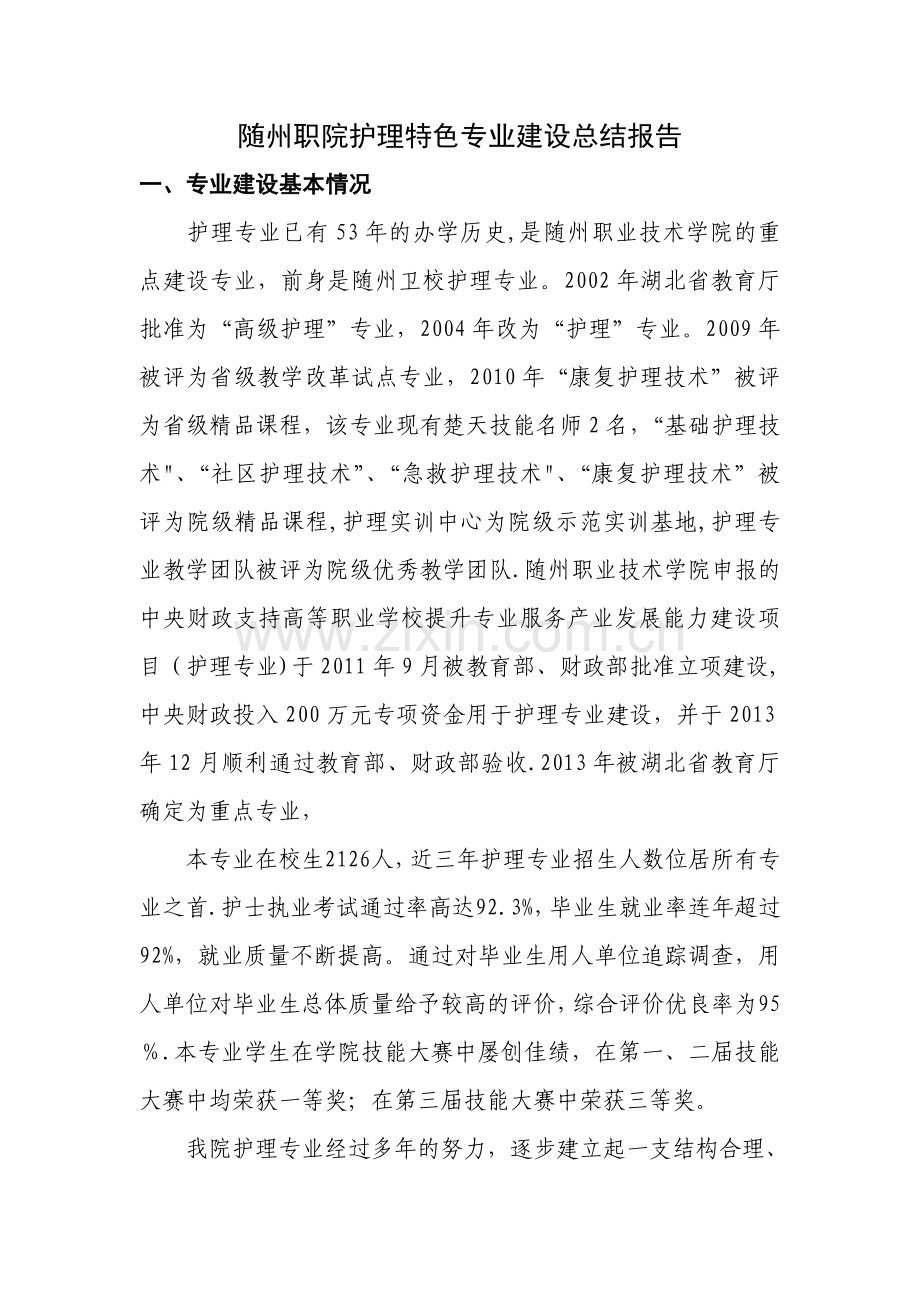 特色专业建设总结报告护理要点.doc_第1页