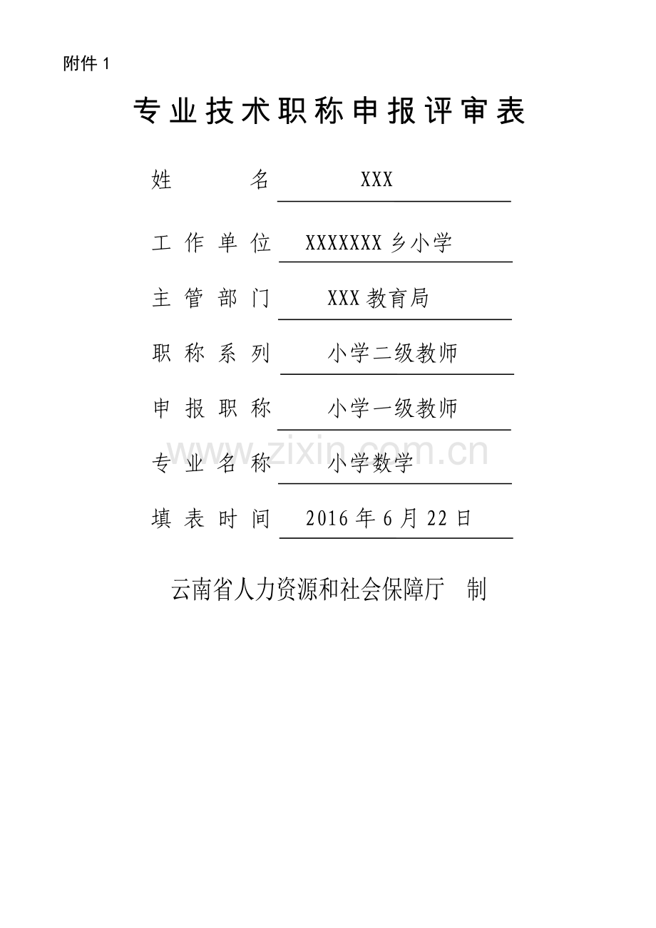 云南省专业技术职称申报评审表.doc_第1页
