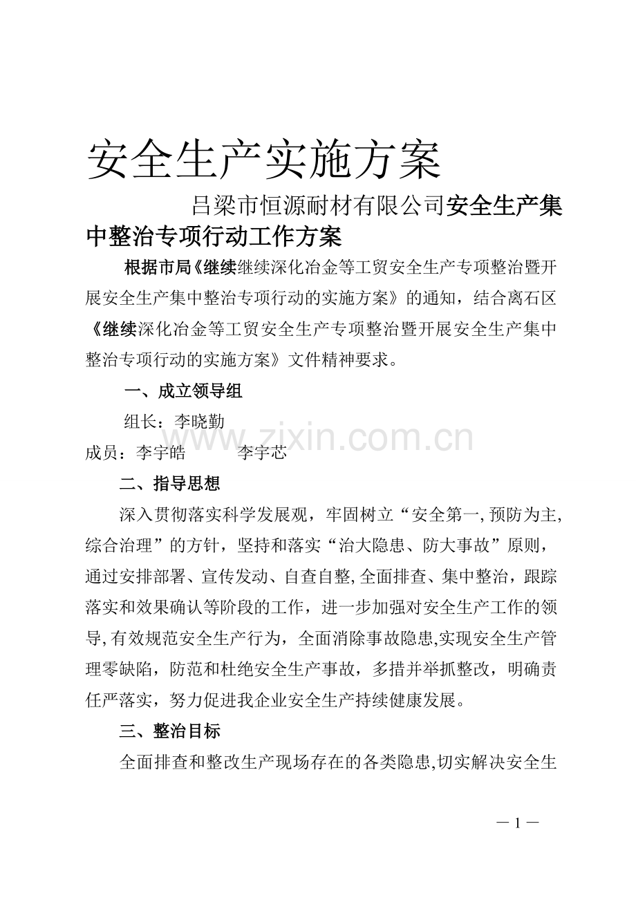 安全生产集中整治行动工作方案1.doc_第1页