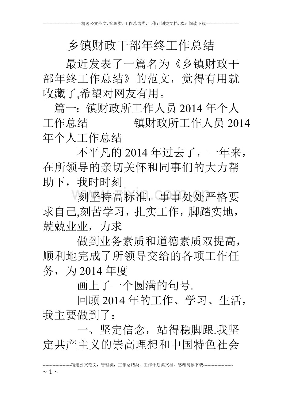 乡镇财政干部年终工作总结.doc_第1页
