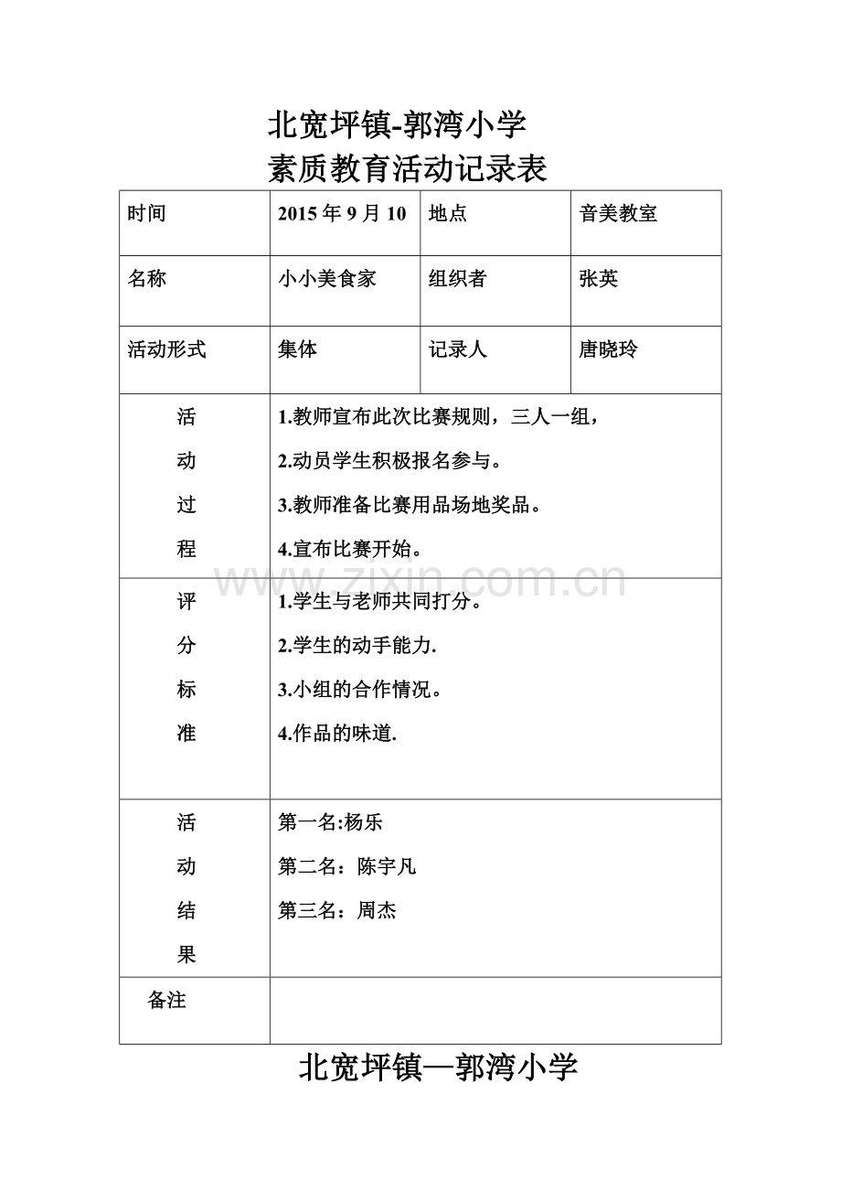 素质教育活动记录表2.doc_第1页