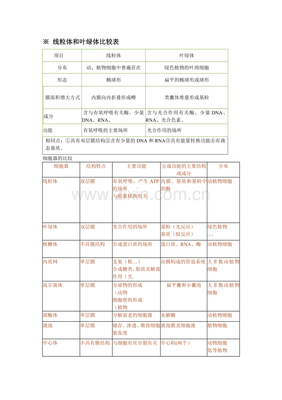 线粒体和叶绿体比较表.doc_第1页