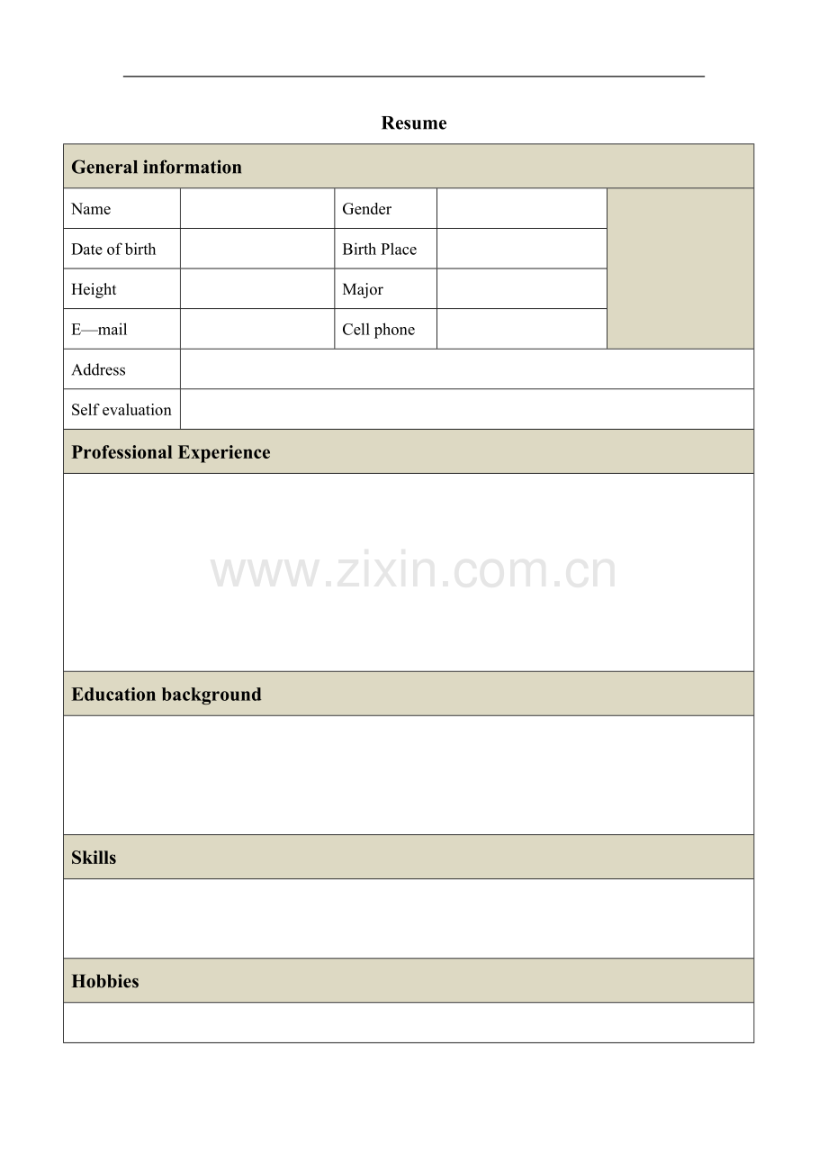 空白个人表格简历模板(英文版)-4.doc_第1页