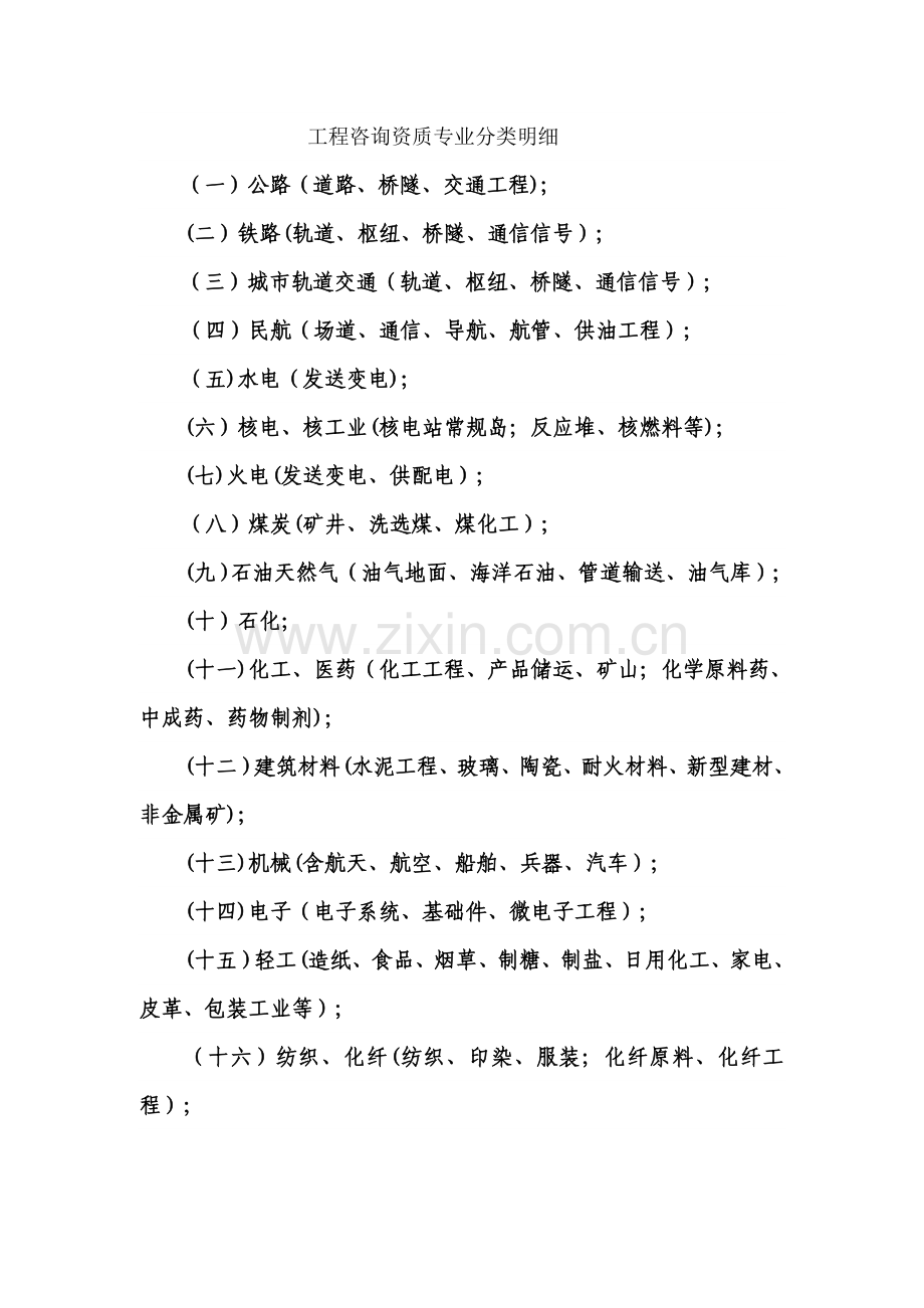 工程咨询资质专业分类明细.doc_第1页