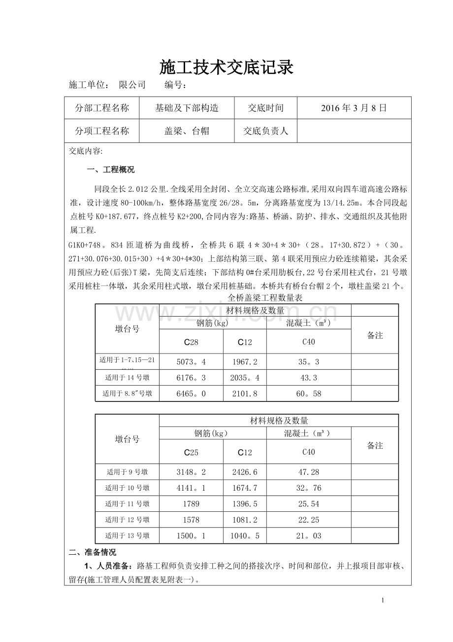 盖梁、台帽施工技术交底.doc_第1页