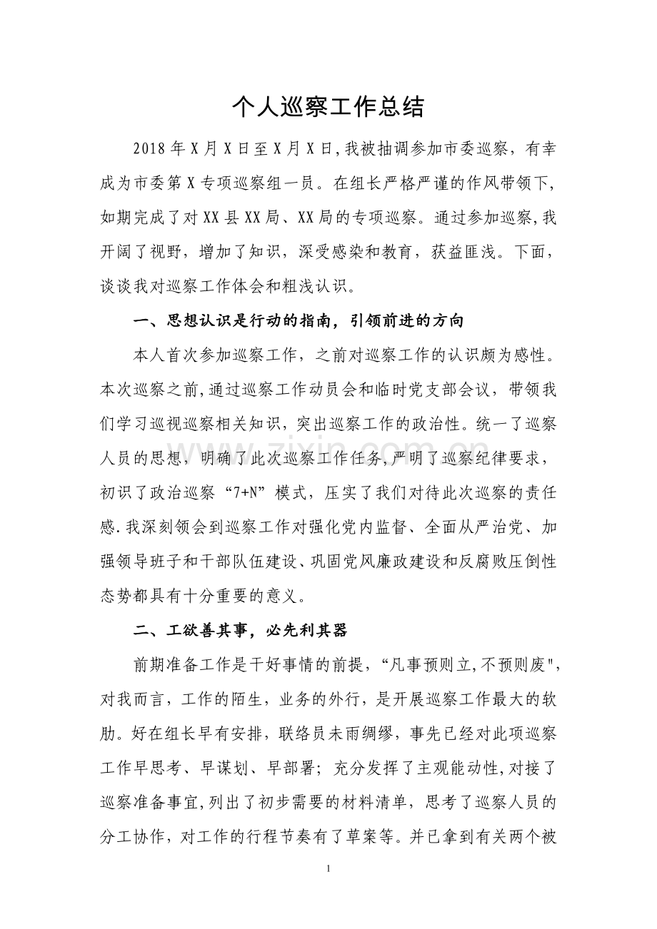 个人巡察工作总结.doc_第1页