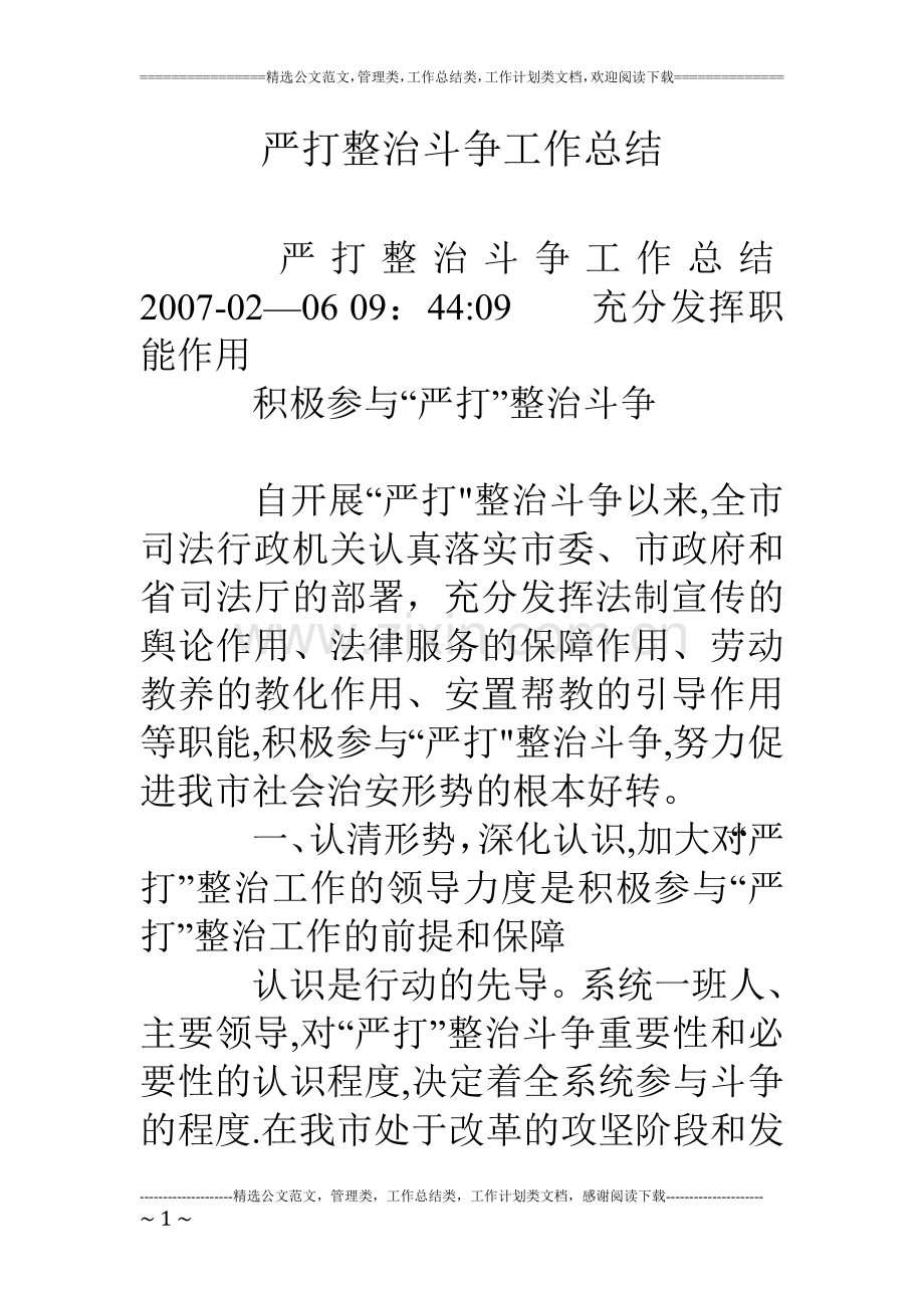 严打整治斗争工作总结.doc_第1页