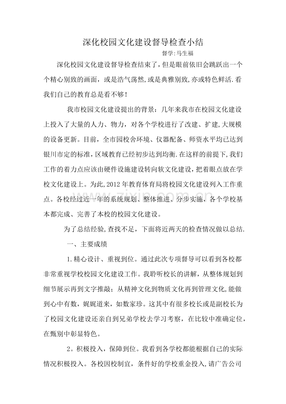 深化校园文化建设督导检查小结.docx_第1页