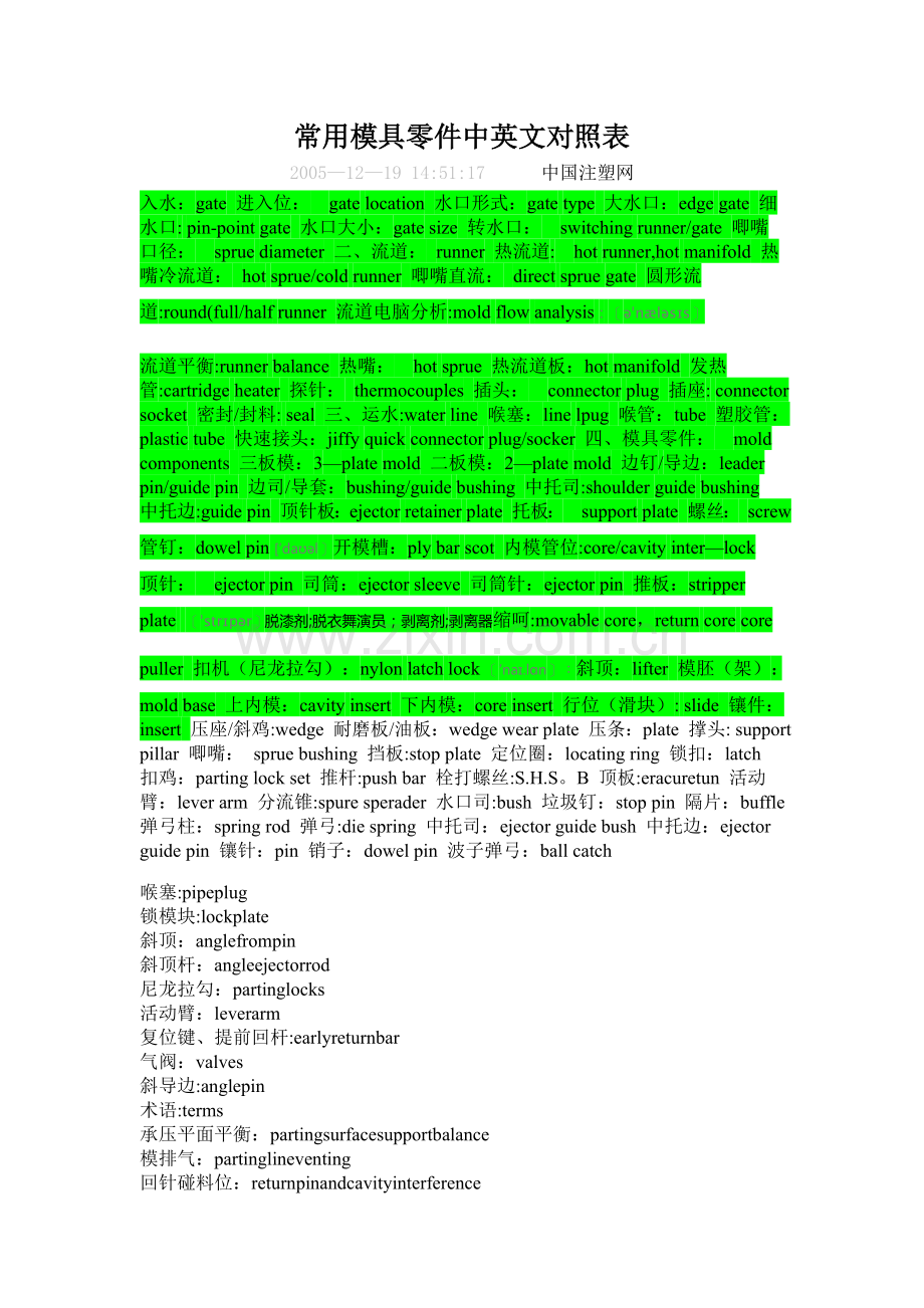 常用模具零件中英文对照表.doc_第1页