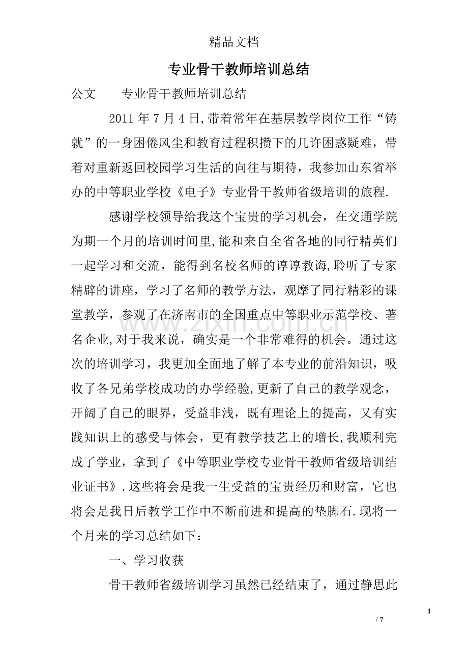 专业骨干教师培训总结.doc_第1页