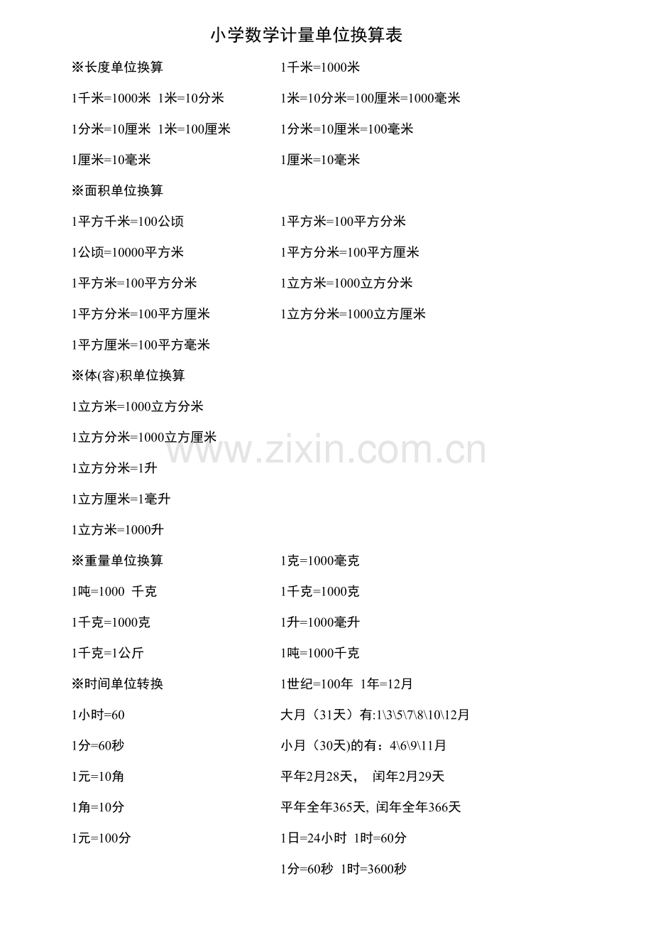 小学数学计量单位换算表[1].doc_第1页