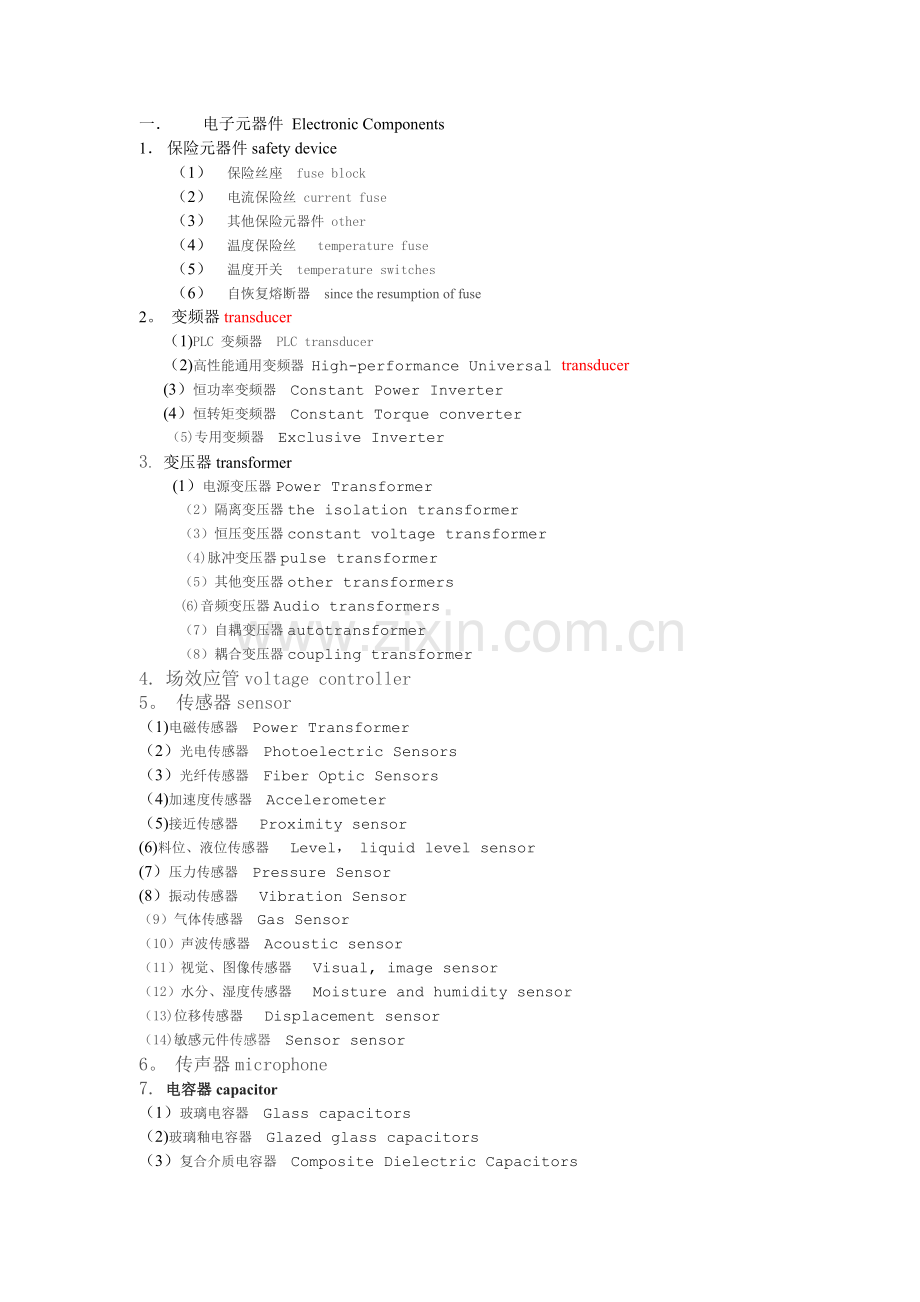 电子元件中英文对照.doc_第1页